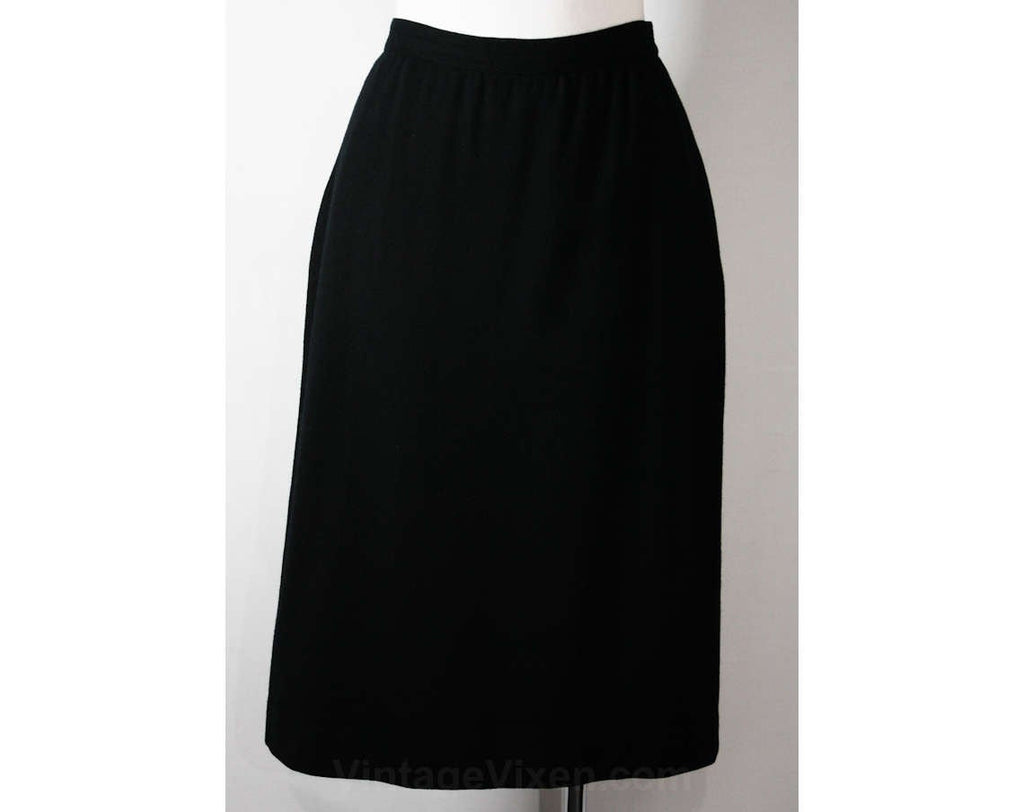 Size 10 Black Skirt - High Fashion Wool Pencil Skirt by Lillie Rubin - Late 80s Early 90s Designer - Classic Beauty - Waist 28 - 35513
