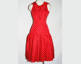 Size 6 Cocktail - 1950s Inspired Red Polka Dot Party Dress - Small - 1980s Mint Condition Deadstock - Sleeveless - NWT - Bust 36 - 33596-1