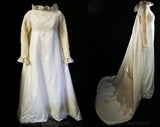 Size 8 Wedding Dress - Dramatic 1960s Ivory Empire Bridal Gown with Frilled Neckline & Train - NWT - Bust 34.5 - Waist 29.5- 34160-1