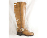 Size 5 Tan Western Boots with Big Fringe - Unworn 1960s Deadstock - Country Rock Star Style Cowgirl Boot - Rockabilly Brown 60s 70s Leather