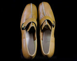Size 9 Leather Shoes - Unworn 1960s Light Brown Loafer Style Shoe - Caramel Tan - Faux Buckles - 60s Mod Deadstock - 9N Narrow - Charm Step