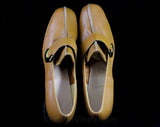 Size 6 Leather Shoes - Unworn 1960s Light Brown Loafer Style Pumps - Caramel Tan - Faux Buckles - 60s Mod Deadstock - 6M - Charm Step