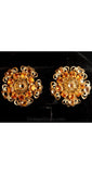 FINAL SALE Glam 1950s Filigree Flower Earrings by 'Mistar Bijoux' - Clip On - Goldtone Metal & Citrine - 50s Bombshell - Stunning Glamour
