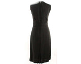 Size 6 Little Black Dress - Late 1950s 1960s Black Crepe Dress - Sleeveless Tailored Chic with Bow Accents & Minimalist Peplum - 49737
