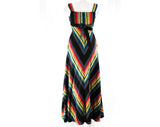 Size 4 Sun Dress - 1970s Chevron Rainbow Stripe - 70s Summer Festival Casual Chic - Saltillo Southwest Blanket Style - Bust 33.5 - 50716