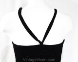 Size 6 1940s Swimsuit by Catalina Hollywood Label - Fantastic Ruched Black Velvet with Smocking - Sexy Small 40s Pin Up - Bust 32 to 35