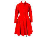 Size 12 Red Princess Coat - Beautiful Authentic 1950s Large Winter Wool Overcoat with Full Skirt & Shotcloth Lining - 50s Glam - Waist 29.5