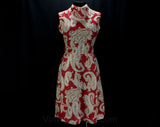 Size 6 Paisley Dress - Rouge Red Cotton Gauze Tailored 60s Dress - Sleeveless 1960s Summer Chic - Paprika Khaki White - Waist 26 - 46635