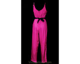 Size 8 Sexy Raspberry Pant Outfit - 1980s Pinstriped Rayon Summer Jumpsuit - Teal Navy Blue Pink Striped Decollete Romper - NWT Deadstock
