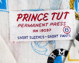 Boy's Size 6 Race Car Pajama Set - 1960s Novelty Print Child's PJ Night Shirt & Pant - Vintage Automobiles 60s Summer Lounge Wear - Chest 28