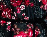 Size 12 Gypsy Roses Print Blouse - 1970s Romantic Rouge Red Black Floral Tunic Shirt - Medium Large Long Sleeve 70s Top & Belt - Bust 48