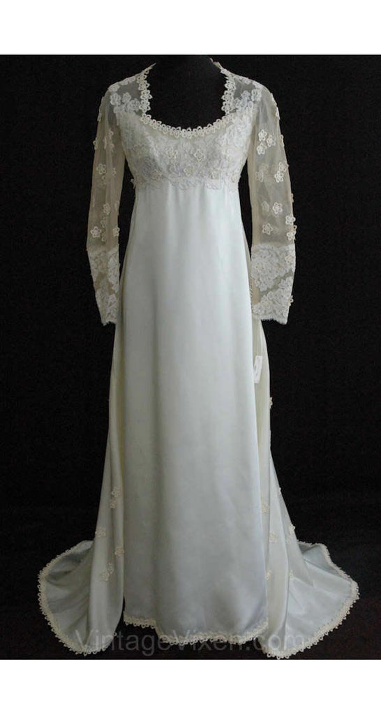 Size 6 Wedding Dress - Gorgeous 1960s Empire Satin Bridal Gown with Da Vintage Vixen Clothing Size 6 Wedding Dress - Gorgeous 1960s Empire Satin Bridal Gown with Da Vintage Vixen Clothing