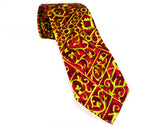 60s Christian Dior Tie - Mens 1960s Designer Necktie - Fine Maroon Chartreuse & Olive Silk - Tiki Primitive Print - Manhattan NY Men's Label