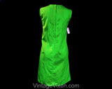 Size 8 1960s Summer Dress - Lime Green Cotton Sleeveless Sheath with Pink & Yellow Daisy Flower Appliques - Bright and Sunny - Bust 36