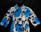Size 12 House Dress - Turquoise Blue & Black Floral Cotton Broadcloth - Mod 60s Poppies Print - Kitsch Housewife 1960s Deadstock - Bust 38.5