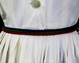 Size 6 Shirtwaist Dress with Rainbow Smocking - Cute 60s Sleeveless Summer Dress - Blouson Bodice & Pleated Skirt - Tie Belt - Waist 25.5