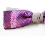 1940s Men's Bow Tie - Skinny Mens 40s 50s Satin Bowtie - Clip On Tie - Dove Gray & Lavender Purple Lattice Pattern Swing Era Cravat