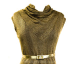 Size 12 1960s Gold Dress - Sparkling Metallic Lurex 60s Cocktail - Gorgeous Large Curvy Knit - Sleeveless Cowl Neck with Belt - Bust 38.5