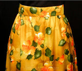 Size 6 Tropical 60s Maxi Skirt - Mustard Orange & Tangerine Floral 1960s A Line Skirt - Summer Yellow Cotton - Mint Condition - Waist 26 -