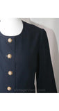 Size 10 Designer Navy Gabardine Dress with Antique Style Buttons - Ayako Label - Gorgeous Quality Dark Blue Winter Wool - Bust 39.5 -37348-1