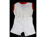 Girls 1930s Romper - Size 5 Authentic 30s Linen Play Outfit - Red & White Girl's Short Sleeve Summer Playset - Art Deco Clothes - Chest 29