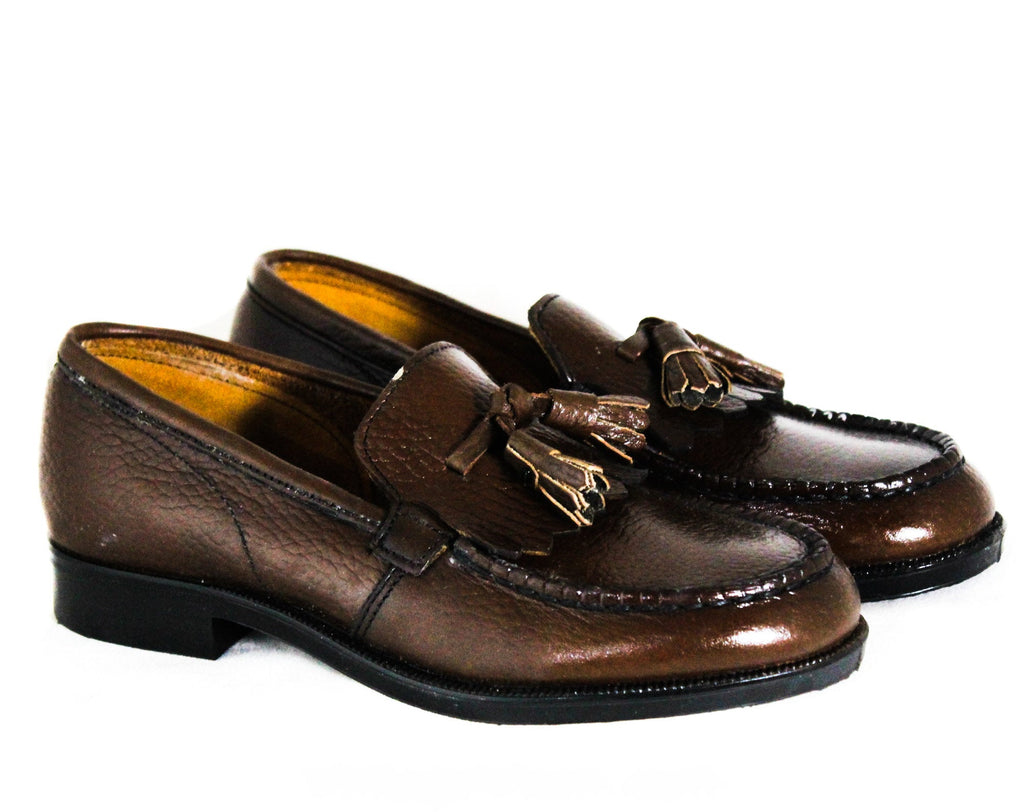 Size 2 Boys Loafers - Authentic 1960s Brown Leather Shoes with Tassels & Fringe - Child Size Boy's 2D - NOS Poll Parrot Deadstock NIB