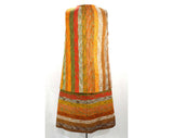 Size 8 Boho Dress Set - Terrific Artisan Chic Hippie Vest & Casual Wrap Skirt - Rustic 60s 70s Boucle Wool Stripe - Red Orange Avocado Green