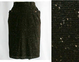 Size 4 Secretary Chic 50s Fleck Wool Skirt - Terrific Rockabilly Style - Cocoa Brown 1950s Pencil Skirt - Button Pockets - Waist 25 - 40360