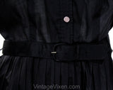 Size 10 Shirtwaist Dress - 1950s Sheer Black Fit & Flare Summer Frock with Floral Appliques - Fitted Bodice Full Skirt - Original Belt - NWT