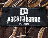 Paco Rabanne Designer Tie - 1970s Men's Necktie - Chocolate Brown Satin Brocade 70s 80s Mens Wear - Preppy Paris France Label - Fall Autumn