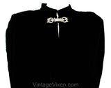 1930s Black Velvet Cape with Deco Rhinestone Clasp - Size Small Medium Winter Evening Wrap - Old Hollywood Style 30s Hip Length Capelet