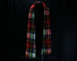 50s Red Plaid Mohair Scarf - Red & Blue Tartan Artisan Style Woven Wrap - 1950s 1960s Gaymode Made in Italy - Rectangular Fuzzy Lofty Fringe