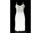 Size 4 Vintage White Full Slip - 1950s Lingerie - 50s Classic Dress Slip - Thin Tricot & Lace with Embroidery Scallops - Double Layer Knit