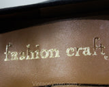 Size 9 Black Shoes - 1960s Authentic Vintage 9AA Pumps - Fine Leather Shoe with Brass Bits by Fashion Craft - Secretary Chic 60s Deadstock