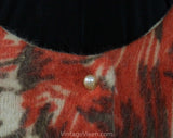 Medium 50s Angora Cardigan - Red Sketchy Print Lofty Knit - Size 8 Button Front Sweater - Avant Garde Mid Century Artsy Print - Bust 35