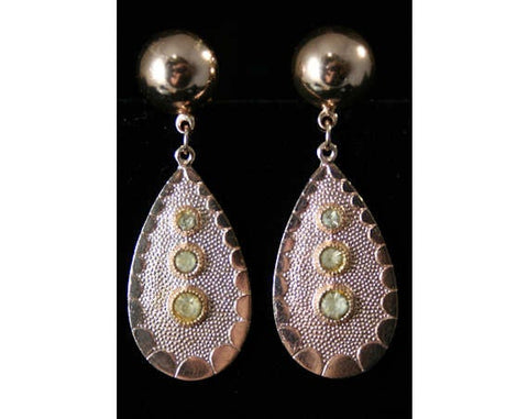 Rockabilly Chic 1950s Rhinestone Teardrop Earrings - Clip On - Spring - Goldtone - Yellow Stones - 1950s Bad Girl Look - Deadstock - 40135-1