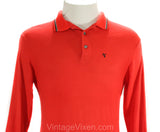 Men's XS 1960s Golf Shirt - PGA Golfing Label - Bright Red Wool Jersey Knit Long Sleeved Mens Top - 60s Preppy Golfer's Logo - Chest 36