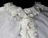 Size 12 1960s White Cotton Blouse with Frilly Eyelet Collar & Cuffs - Large Tailored 60s Summer Shirt with Antique Appeal - Bust 38.5