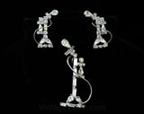 Old Fashioned Telephone Jewelry - 1950s Novelty Pin & Earrings - Rhinestones - Receptionist Look - Secretary Style - Glam - Sparkly -42427