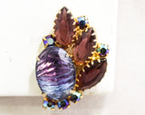 Gorgeous Juliana Style Earrings - 1950s 60s Indigo Blue & Purple Rhinestones with Amber Brown Accents - Aurora Borealis AB - Lavish Hues