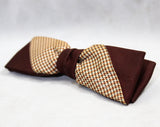 1940s 50s Men's Bow Tie - Dark Brown Deco Striped Bowtie - Mens Houndstooth Brocade Bowtie - Diagonal Orange Black Mid Century Clip On Tie