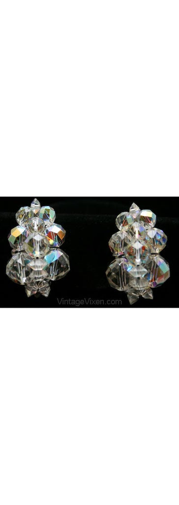 Beautiful Cut Crystal Earrings - Clear Glass 1950s Beads - Mint Condition - Exquisite - Clip On Earrings - Beaded Jewelry - 30897-1