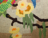 Needlepoint Fabric - Macaw Tropical Birds in Jungle Needle Point - Blue Green Pink 1970s 1980s Wool Yarn - Rectangular - 9.75 x 14.25 Inches