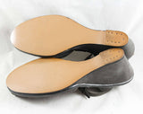 Size 6 1940s Gray Platform Shoes - 40s 50s Peep Toe Wedges with Sexy Ankle Strap - Suede & Leather Appliques - Narrow Width - Deadstock