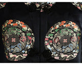Black Dragons Asian Evening Jacket - Size Medium Large 1940s 50s Eastern Satin Brocade Formal Coat - Crane & Cloud Medallion - Bust 40