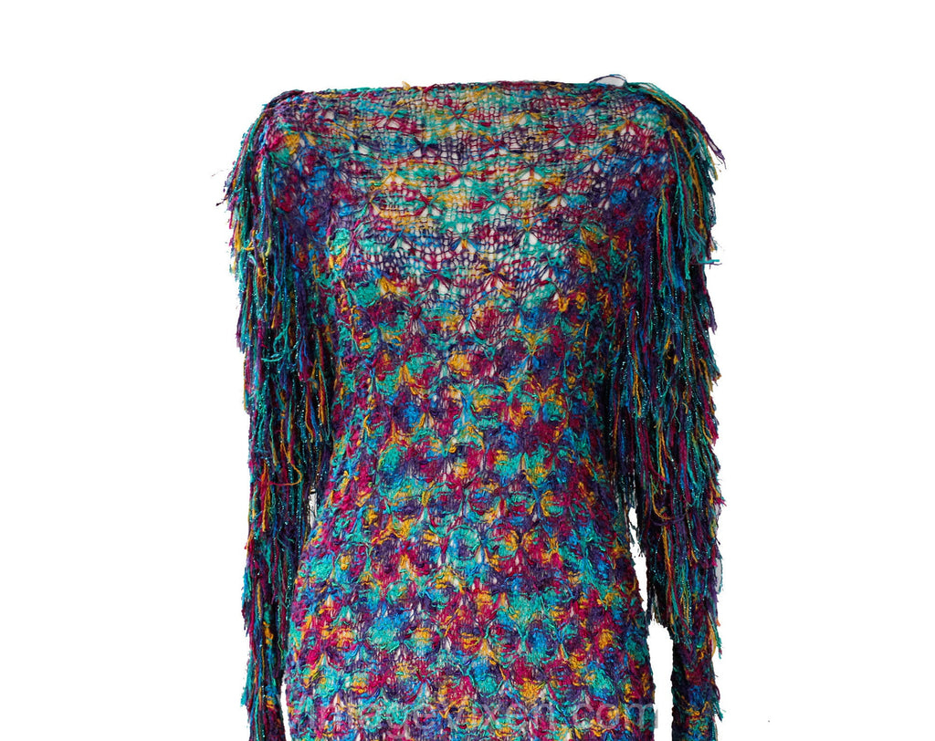 Size 6 1980s Mini Dress - Tropical Turquoise Fuschia Rainbow Sheer Kni Vintage Vixen Clothing Size 6 1980s Mini Dress - Tropical Turquoise Fuschia Rainbow Sheer Kni Vintage Vixen Clothing
