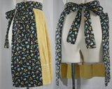 Large 1950s Apron - Kitsch Fruits Print with Towel & Oven Pads - Black Half Apron - Cute 50s Novelty Print - Size 6 to 18 - 30235-1