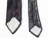 1950s Christian Dior Tie - 50s Steel Gray Silk Designer Necktie with Static Stripes - Mid Century Office Wear - NY Paris - Maroon & Black