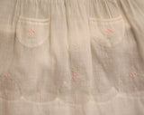 50s Toddler Dress - Size 6 Months - 1950s White Cotton Frock - Antique Style - Daisy Pink & Green Embroidery - Hand Sewn Tucks - 43449
