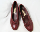 Size 6.5 W Leather Shoes - Dexter - High Quality Sophisticated 1980s Fine Oxblood Brown Leather - Stacked Wood Heels - Deadstock - 43149-3